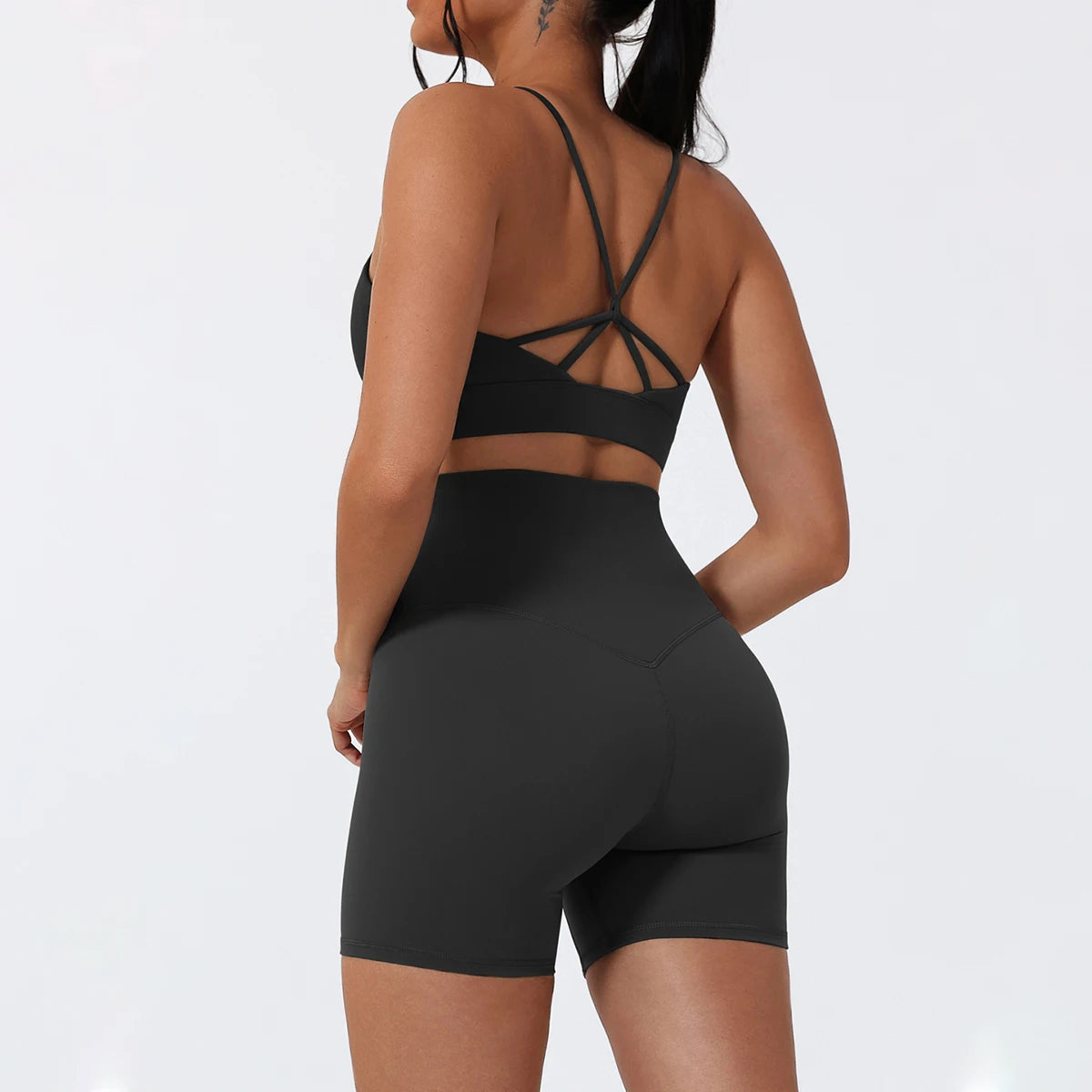 Hearuisavy Sports Shorts Set 2Pcs Women High Waisted Breathable Yoga Pants Gym Running Shock Proof Comfort Pilates Sports Bra