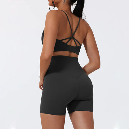 Hearuisavy Sports Shorts Set 2Pcs Women High Waisted Breathable Yoga Pants Gym Running Shock Proof Comfort Pilates Sports Bra