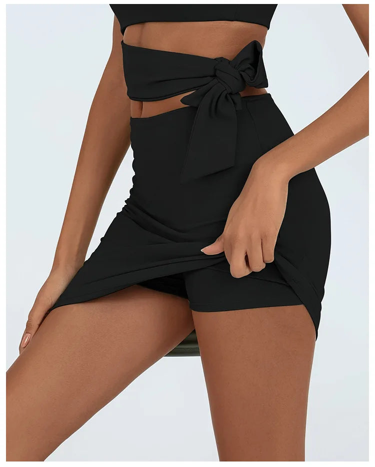Tennis Dress Women Golf One Shoulder Hollow Out Bandage Slim Fit Fitness Tennis Short Skrit Badminton Dress One-Pieces Yoga Set