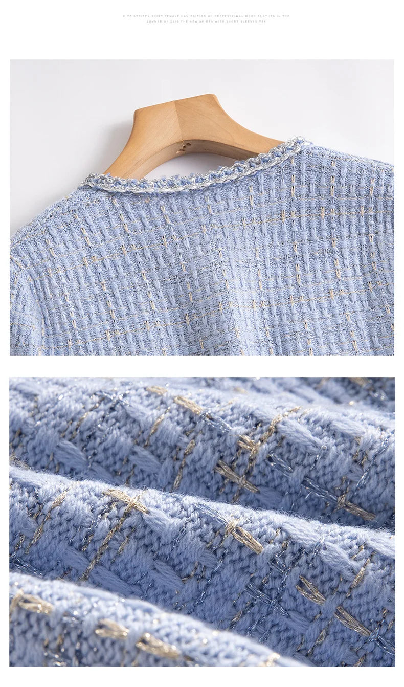 SuyaDream Woman 46.7%Merino Wool Cardigans Singe Breasted Chest Pockets Melange Woolen Coats 2023 Fall Winter Jackets Blue