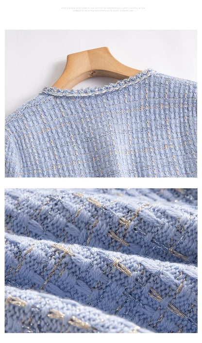 SuyaDream Woman 46.7%Merino Wool Cardigans Singe Breasted Chest Pockets Melange Woolen Coats 2023 Fall Winter Jackets Blue