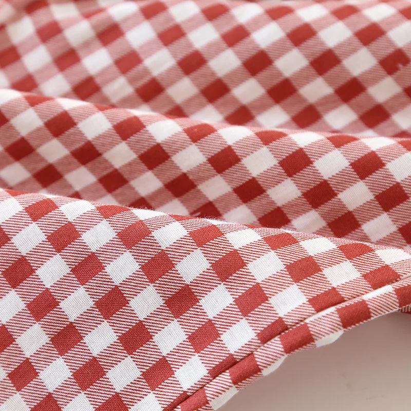 2026 Spring/Summer Couple Pajama Set 100% Cotton Double Layer Gauze Men's and Women's Japanese Plaid Set Long sleeved Home Fury