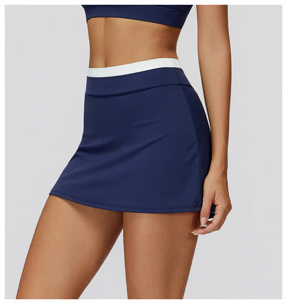 SWELTERING High Waist Pocket Skirt Fake Two Yoga Skirt Solid Color Sports Skirt Running Quick Drying Fitness Tennis Skirt