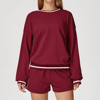 Custom LOGO women's new casual sweater wide-leg trousers comfortable outdoor fashion sports jogging shorts cycling two-piece set