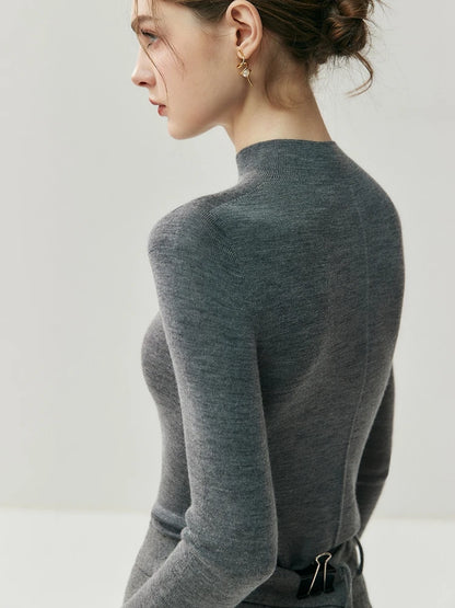 CHICUU Women 100% Wool Sweater Machine Washable Mock Neck Pullover 18-Thread Worsted Cashmere Knitwear   Autumn Winter Clothes