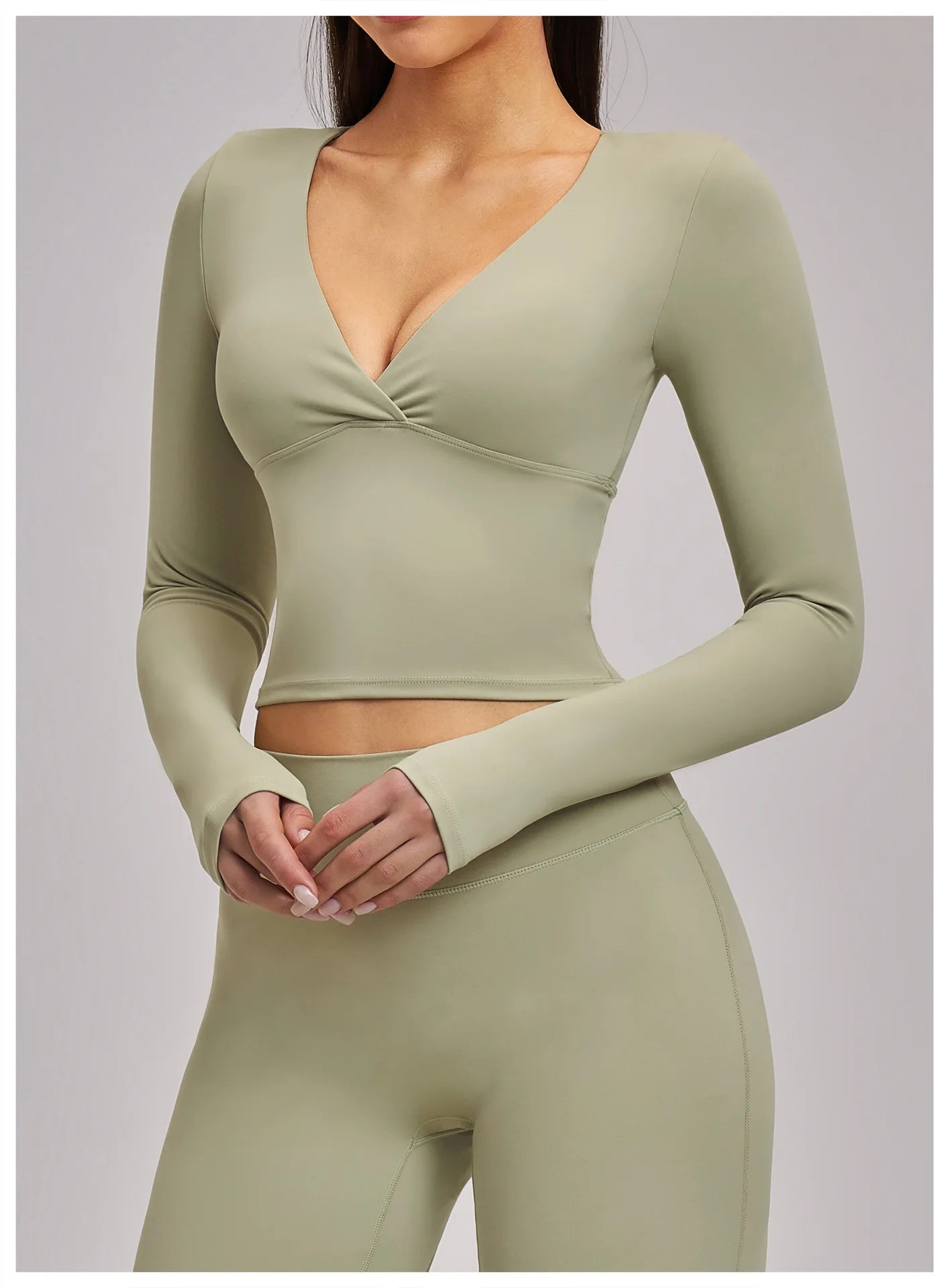Deep-V Yoga Long Sleeve Solid Sports T-shirts Women's Gym Workout Shirts Sexy Quick Dry Fitness Long Sleeve Female Yoga Shirts