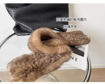 Korean-quality sable color scarf Real rabbit fur scarves women's autumn and winter versatile woven sable hair scarf, fur collar