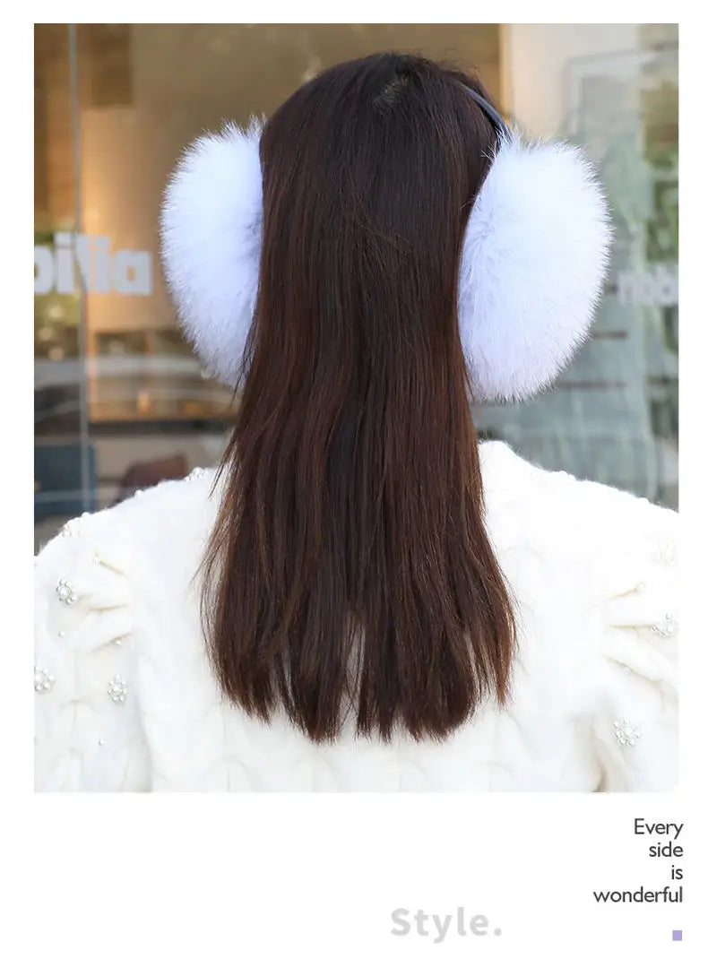 New Arrival Women 100% Real Fox Fur Ear Cover Plush Genuine Fox Fur Earmuff Winter Lady Big Pompoms Fox Fur Fluffy Earmuffs Warm