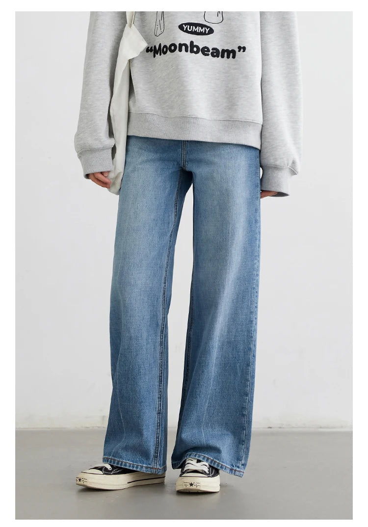 CHIC VEN Women Jeans Blue Loose Casual Solid New Retro Cotton Wide Leg Denim Pants Female Trousers Spring Autumn 2025