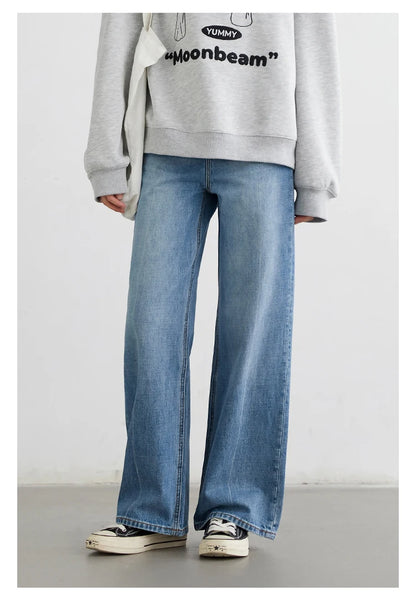 CHIC VEN Women Jeans Blue Loose Casual Solid New Retro Cotton Wide Leg Denim Pants Female Trousers Spring Autumn 2025
