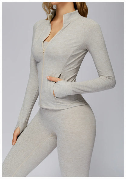Zip Fitness Clothes Women Long Sleeve Sports Jacket Gym Clothes Woman Yoga Shirt Quick Dry Top Sunscreen Sportswear Yoga Clothes