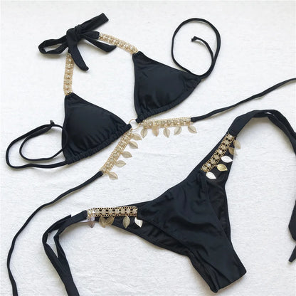 Jewelled Rhinestone Scrunch Butt Bikini Female Swimsuit Women Swimwear Two-pieces Bikini set Bather Bathing Suit Swim Lady V3396