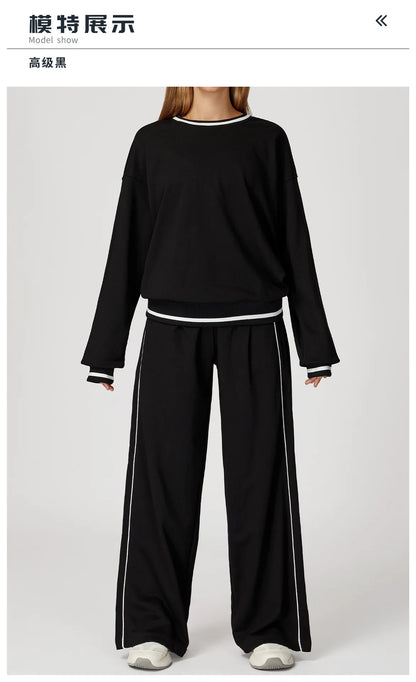 Custom LOGO women's new casual sweater wide-leg trousers comfortable outdoor fashion sports jogging shorts cycling two-piece set