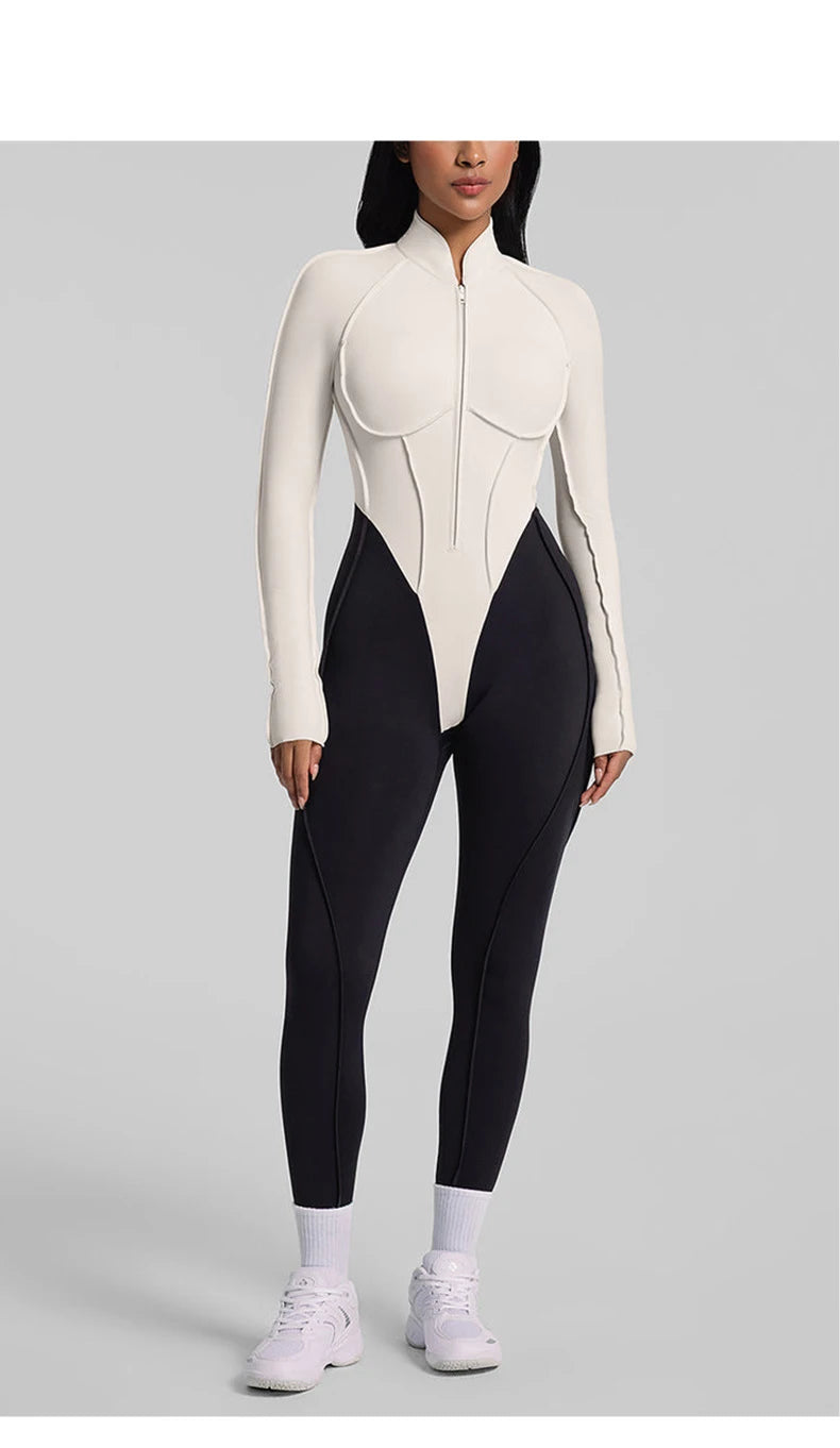 SOISOU Nylon Jumpsuit Women's Sport Yoga Fitness Set with zipper & chest cushion Bare Back High elastic soft fabric Gym Bodysuit