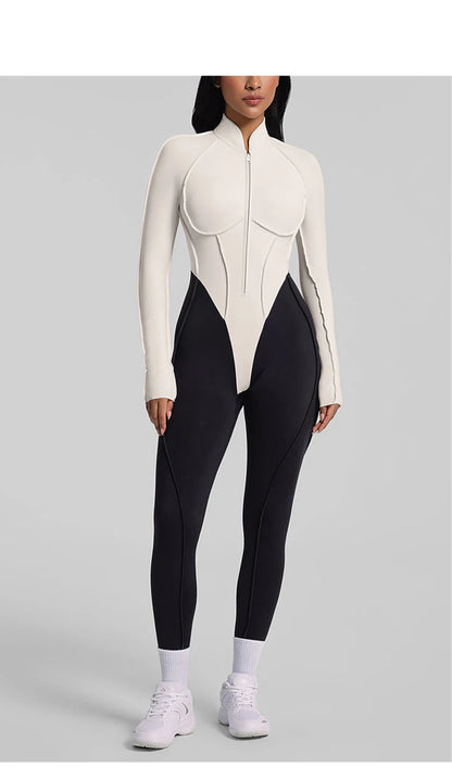 SOISOU Nylon Jumpsuit Women's Sport Yoga Fitness Set with zipper & chest cushion Bare Back High elastic soft fabric Gym Bodysuit