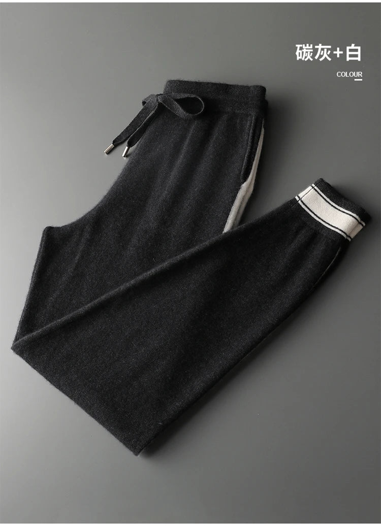 Autumn and Winter 100% Pure Cashmere 2-Piece set Men Loose and Warm Round Neck Pullover Sweater Knitted Casual Pencil Pants Suit