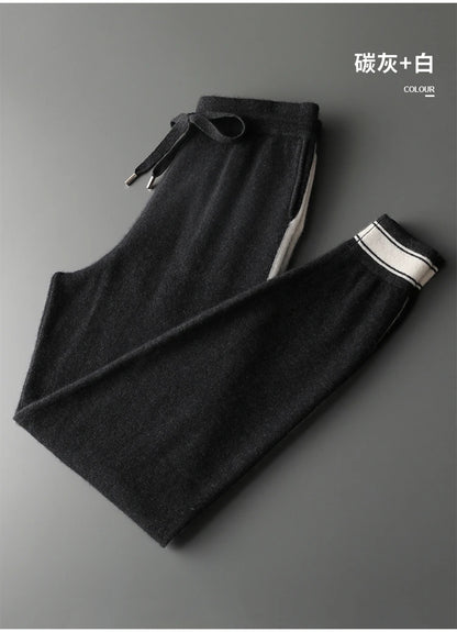 Autumn and Winter 100% Pure Cashmere 2-Piece set Men Loose and Warm Round Neck Pullover Sweater Knitted Casual Pencil Pants Suit