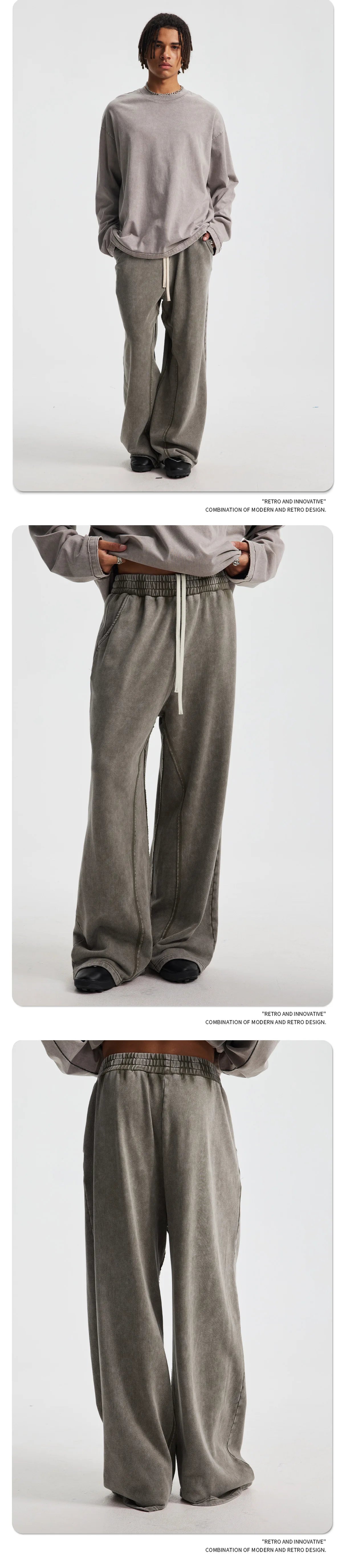 Custom LOGO Men's New 380G Heavy 100% Cotton 2025 Loose Retro Wide Leg Scattered Sports Casual Pants