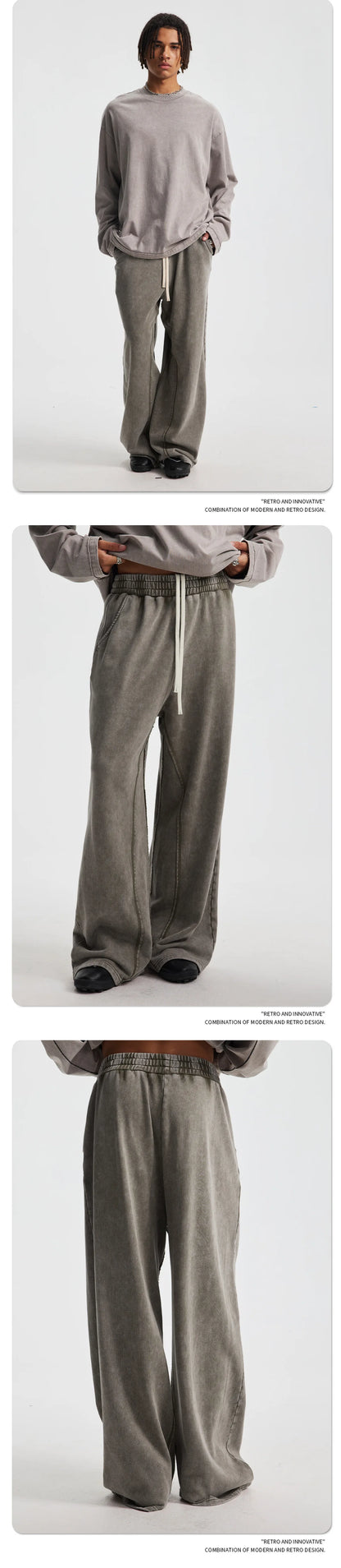 Custom LOGO Men's New 380G Heavy 100% Cotton 2025 Loose Retro Wide Leg Scattered Sports Casual Pants