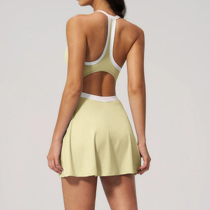 Hearuisavy Naked Feel Yoga Jumpsuit Women Sportswear High Waist Push Up Leggings Sports Tennis Skirt And Shorts Gym Bodysuit