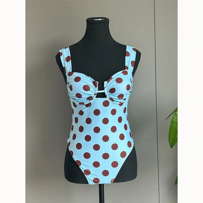 New Polka Dots Underwired One Piece Swimsuit Women Swimwear Female Backless Monokini High Leg Cut Bather Bathing Suit Swim V8169