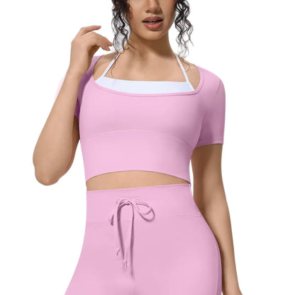 Yoga Sexy Dance Clothes High Elastic Sports T-shirt Women Fitness Top Short Sleeves Running Shirts Gym Push Up Workout Top Tee