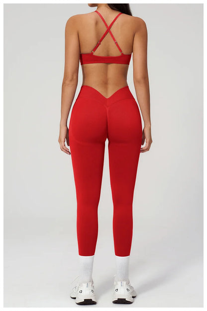 TRY TO BN Women Tracksuit 2 Piece Yoga Set Cross Bra High Waist V Waist Leggings Tummy Control Butt Lifting Workout Running Gym