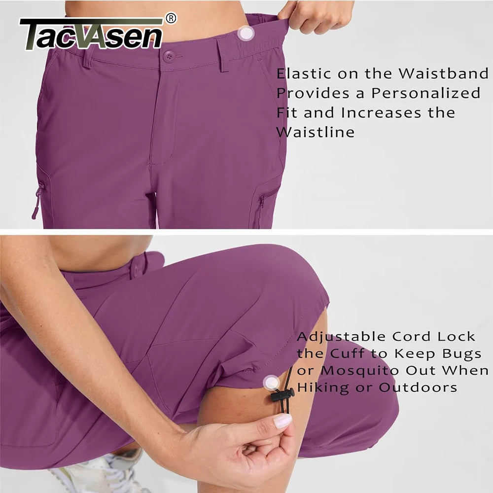 TACVASEN Summer Quick Dry Hiking Capri Shorts Womens Athletic Cargo Shorts 3/4 Below Knee Length Outdoor Riding Nylon Shorts