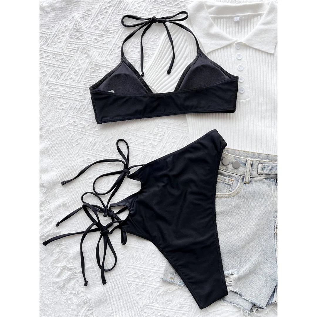 Women Swimwear Asymmetric Cut Out Strappy High Waist Bikini Female Swimsuit Two-pieces Bikini set Bather Bathing Suit Swim V3674