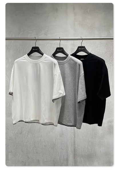 Custom LOGO Men's 240G Cotton Polyester American Cool Short Width Boxyfit Loose Short Sleeve T-Shirt Casual Top