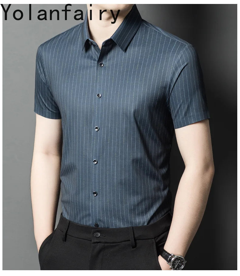 YOLANFAIRY Mulberry Silk 7.8% Summer Shirts for Men Short Sleeve Shirt Men Mens Clothing Camisas De Hombre Verano 2024 Tops