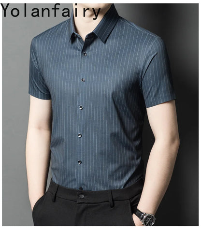 YOLANFAIRY Mulberry Silk 7.8% Summer Shirts for Men Short Sleeve Shirt Men Mens Clothing Camisas De Hombre Verano 2024 Tops