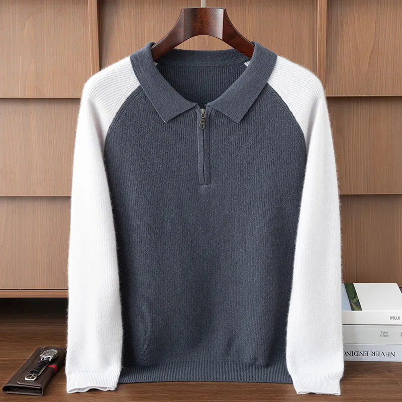 100% Cashmere Polo Sweater Autumn Winter Basic Smart Casual Long Sleeve Men's Pullover Cashmere Knitwear Soft Comfy Clothing Top