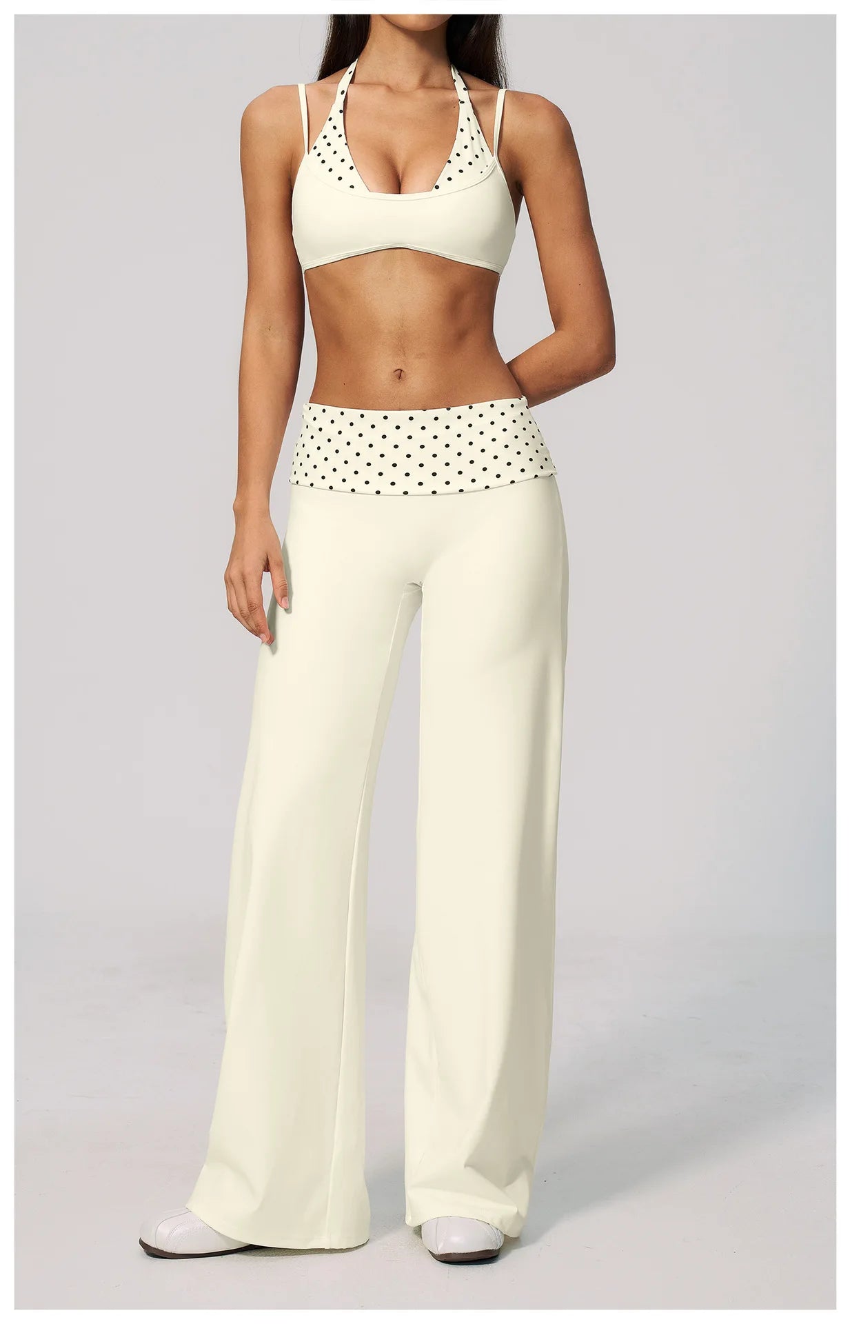 Custom LOGO women's sports trousers retro splicing polka dots folded waist fitness hip lift abdomen yoga trousers