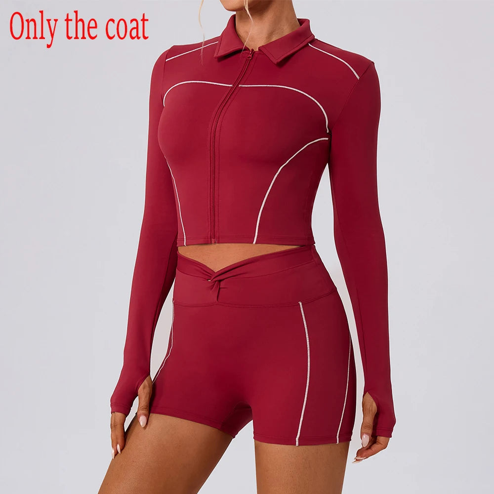 Women's Fitness Yoga Shirts Sports Jackets Gym Yoga Long Sleeve Running Coats Female Workout Clothes For Cycling Activewear