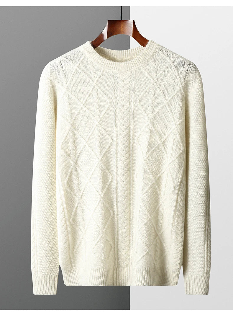 100% Pure Merino Wool Pullover 2025 Autumn/Winter New Men's Round Neck Business Casual Cashmere Sweater Loose Solid Color Tops