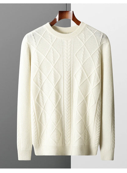 100% Pure Merino Wool Pullover 2025 Autumn/Winter New Men's Round Neck Business Casual Cashmere Sweater Loose Solid Color Tops