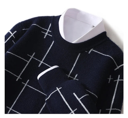 Autumn/Winter 100% Pure Wool Men's O-Neck Thick Business Sweater Loose Casual Wool Knit Bottoming Shirt Men's Sweater
