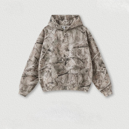 Custom LOGO men's new 340G heavy autumn and winter American camouflage fleece hooded sweatshirt jacket shorts set