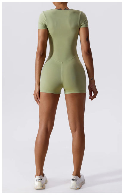 Summer Yoga Suit Women's Short One Piece Sports Suit Short Sleeve Gym Clothes Push Up Training Fitness Yoga Bodysuit Sportswear