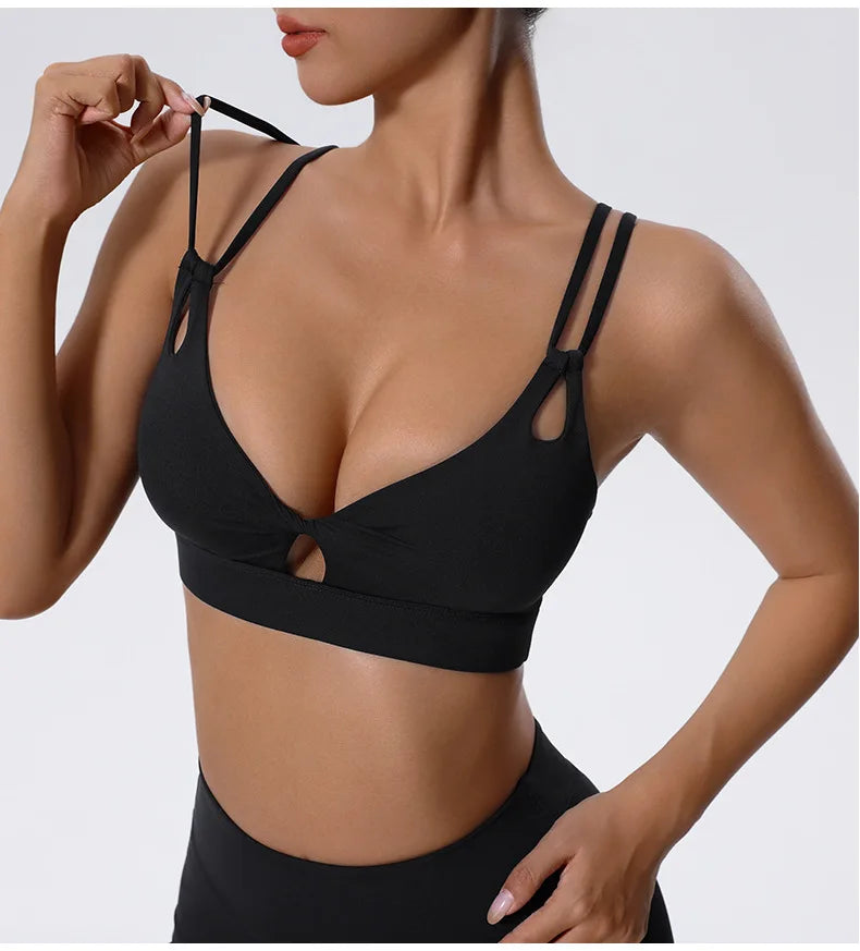 Women Fitness Sports Bra Sexy Top Gym Yoga Bra  Athletic Back Cutout Cross Tight Gym Push Up Workout Soft With Chest Pad