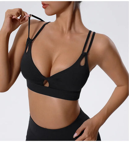 Women Fitness Sports Bra Sexy Top Gym Yoga Bra  Athletic Back Cutout Cross Tight Gym Push Up Workout Soft With Chest Pad