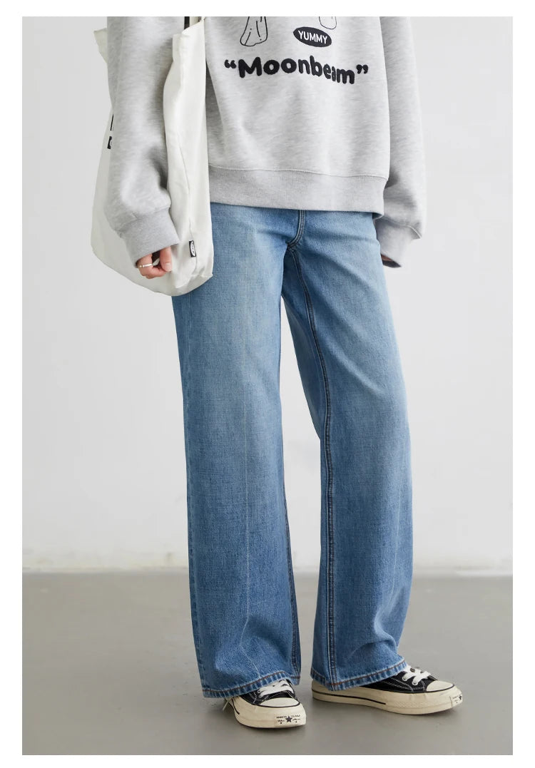 CHIC VEN Women Jeans Blue Loose Casual Solid New Retro Cotton Wide Leg Denim Pants Female Trousers Spring Autumn 2025