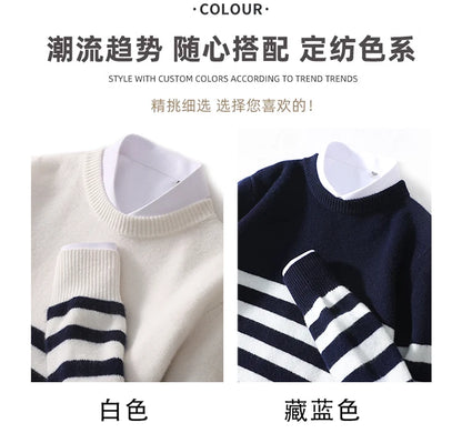 DjzDsm Autumn And Winter Men's Round-neck Sweaters 100% Merino Wool Pullovers Casual Knitted Shirts Soft And Warm Men's Tops