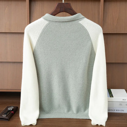 100% Cashmere Polo Sweater Autumn Winter Basic Smart Casual Long Sleeve Men's Pullover Cashmere Knitwear Soft Comfy Clothing Top