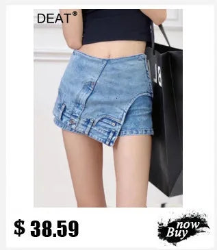 DEAT Fashion Dirty Dyed Jeans Women's High Waist Loose Straight Wide Leg Denim Pants Summer New 7A609