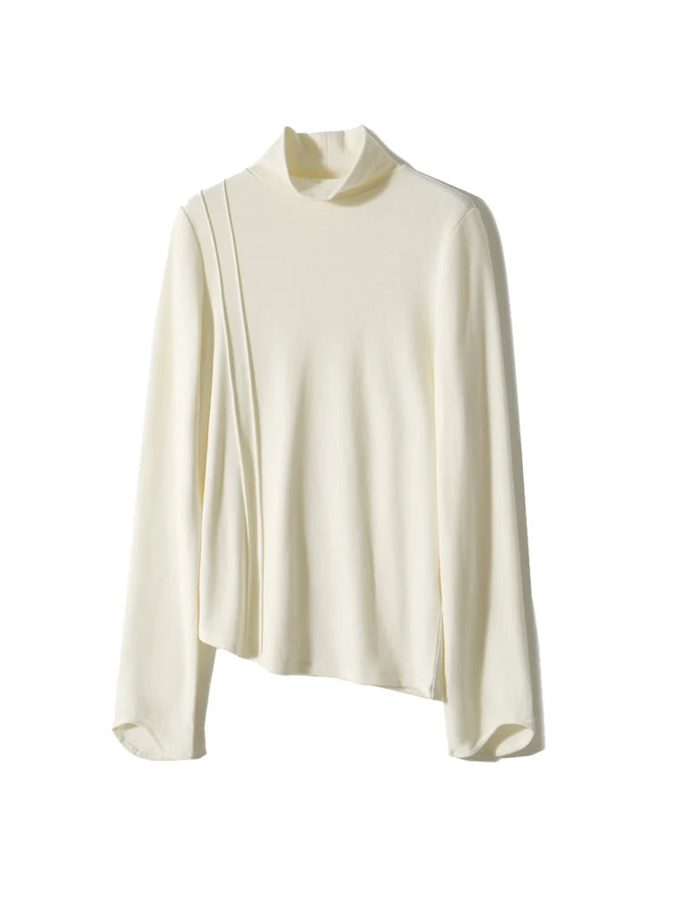 SuyaDream Women's Wool Blend Turtleneck Thermal T-Shirt, High Collar Basic Slim Tee, 2025 Fall Winter Simple Top