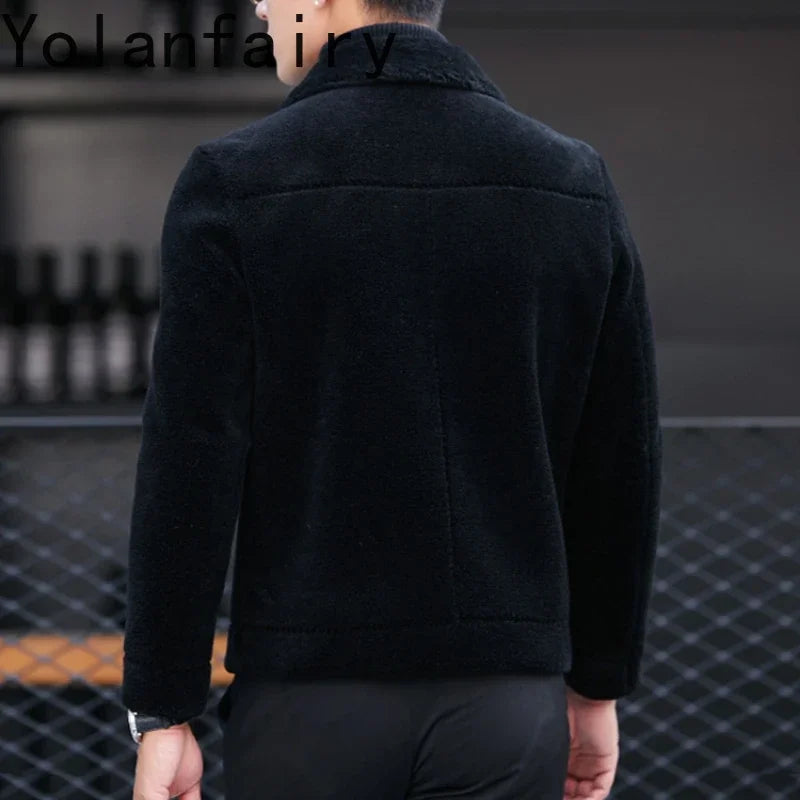 YOLANFAIRY Genuine Leather Men Sheep Sheared Grain Lamb Fur Coat Men Real Woolen Jackets Men's Clothing Mens Fur Jacket Coat