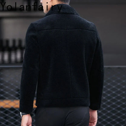 YOLANFAIRY Genuine Leather Men Sheep Sheared Grain Lamb Fur Coat Men Real Woolen Jackets Men's Clothing Mens Fur Jacket Coat