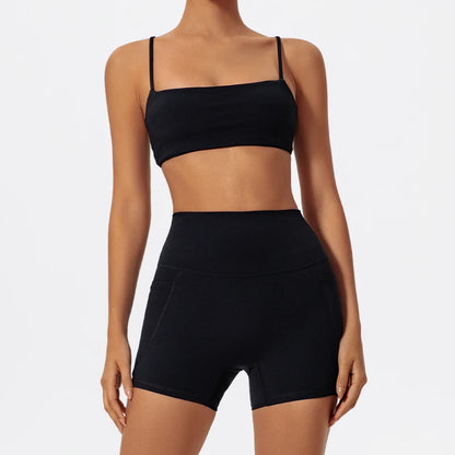 Summer Women Two Piece Gym Workout Set Female Bra Yoga Sets 2ps Shorts Fitness Wear Women Quick-Dry Camisole Sports Bra Suits